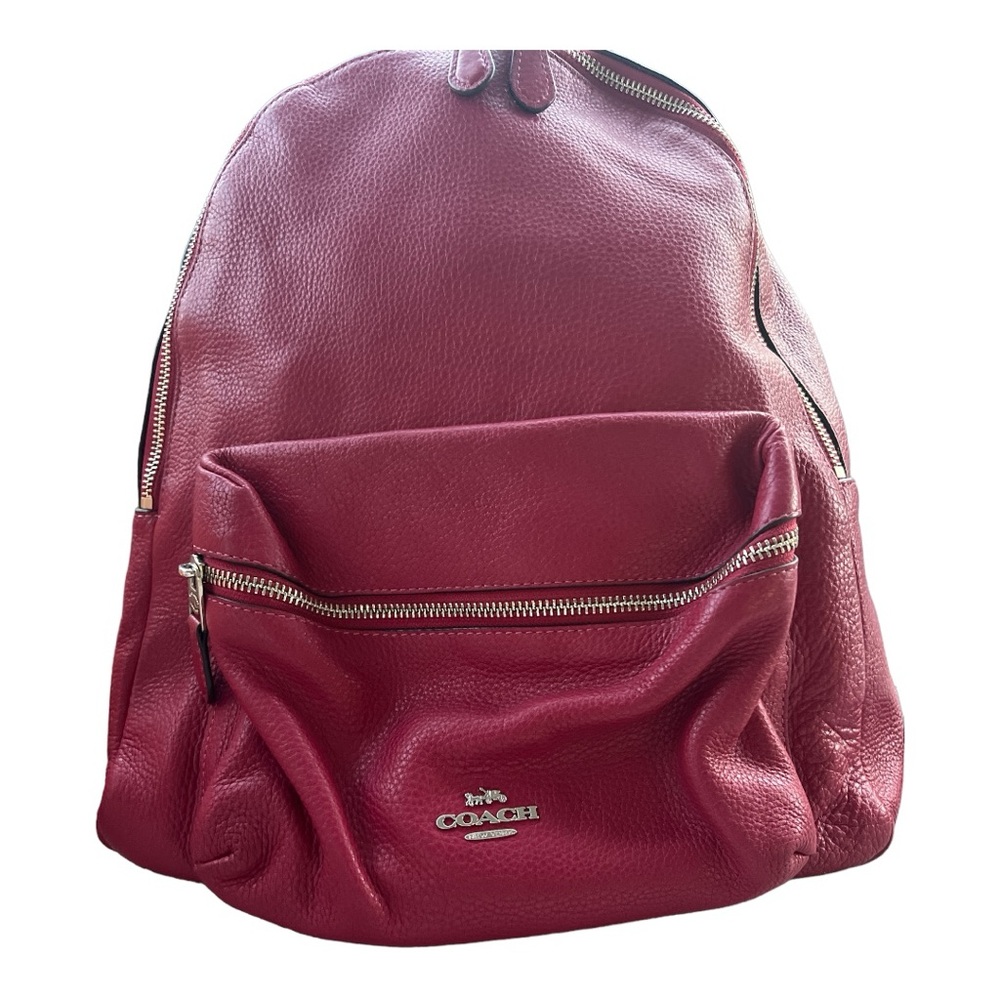 COACH CHARLIE BACKPACK IN PEBBLE LEATHER SILVER/TRUE RED STYLE - Picture 2 of 7